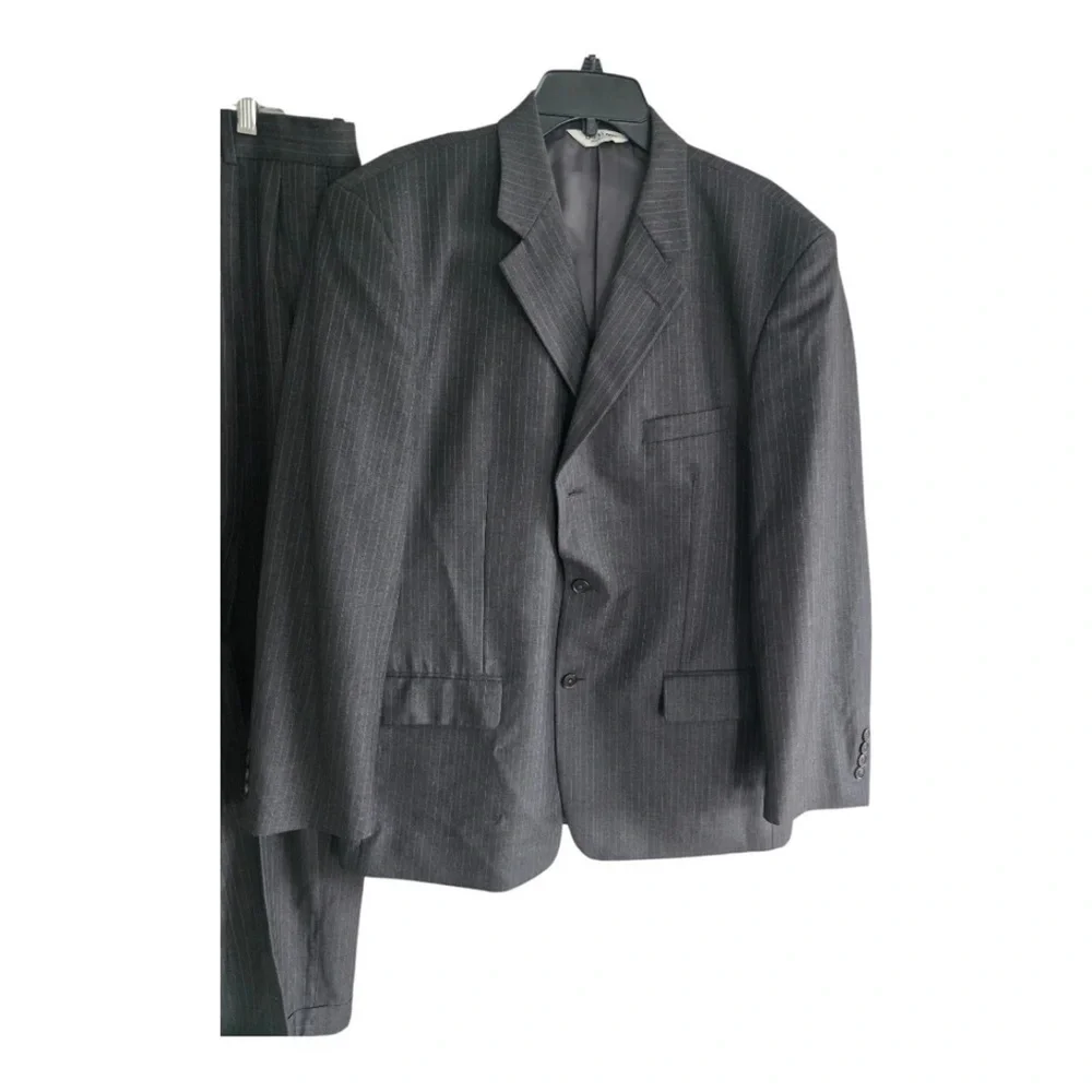 Linea Uomo Suit Sports Coat Pants Men 43 Gray Pinstripe Wool 4button 43x36 Flaw